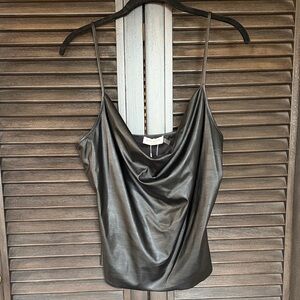 Ramy Brook Black Faux Leather Draped Cami